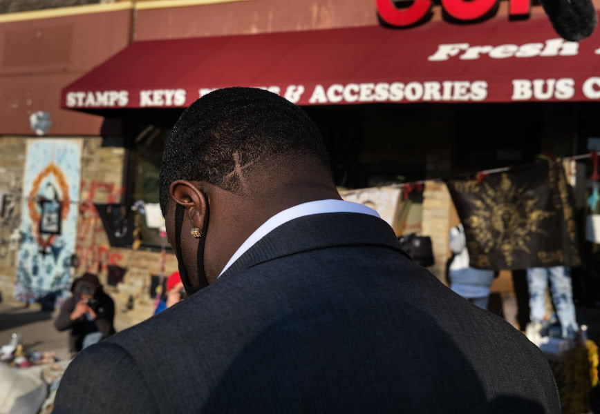 Man looking over George Floyd square
